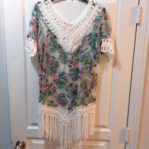 Negs Woman Embroidered Transparent Dress Sz Large Multicolor NWT